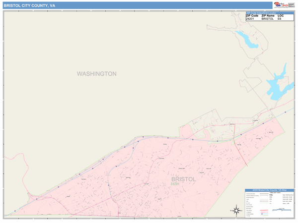 Bristol City County, VA Wall Map